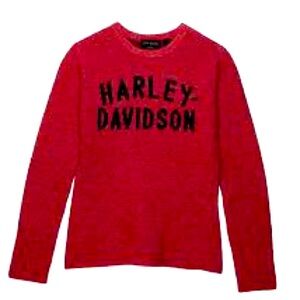 Harley Davidson MIDWEST INTARSIA Crewneck Red Knit Logo Sweater Size XL